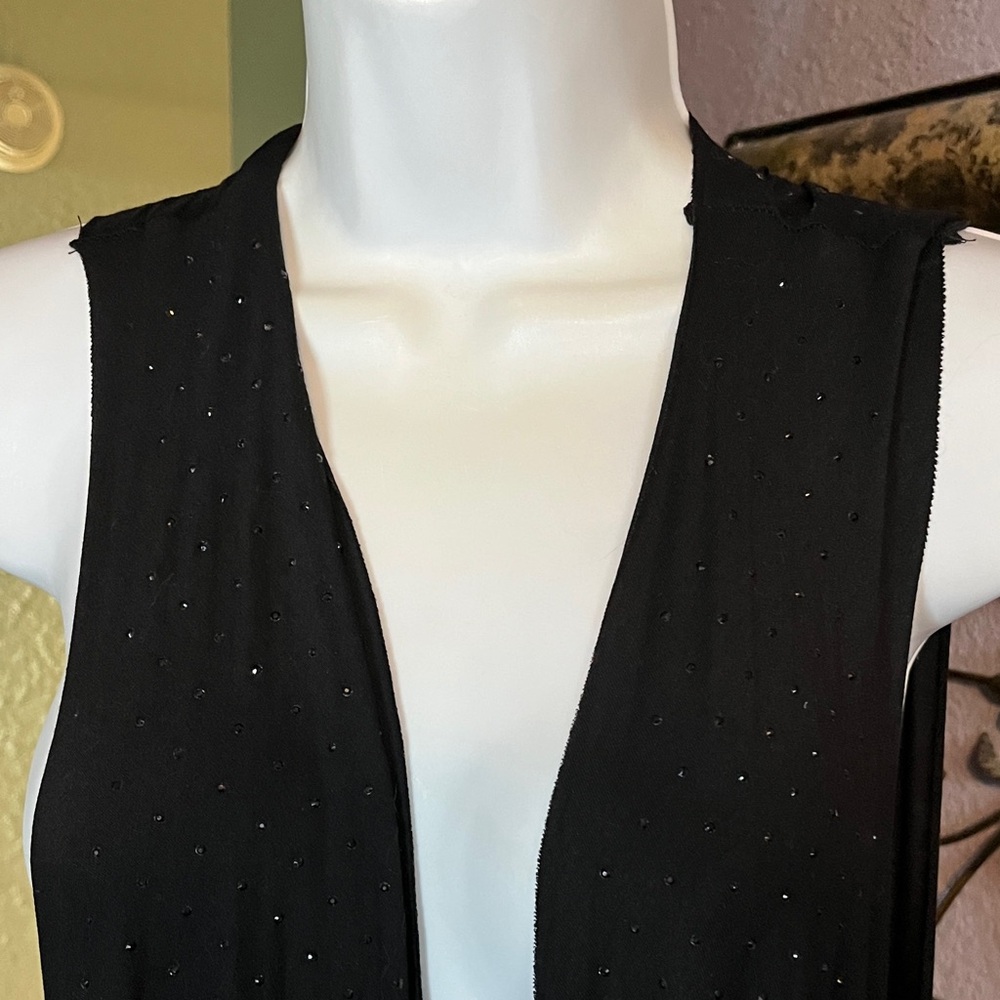 ❇️NWOT Vocal Vest Long Black Glittery Open Front Sz OS - Picture 4 of 16
